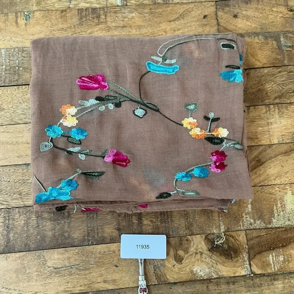 Shawl Scarf Bathing Suit Cover Rectangular Scarf Floral Embroidery 33